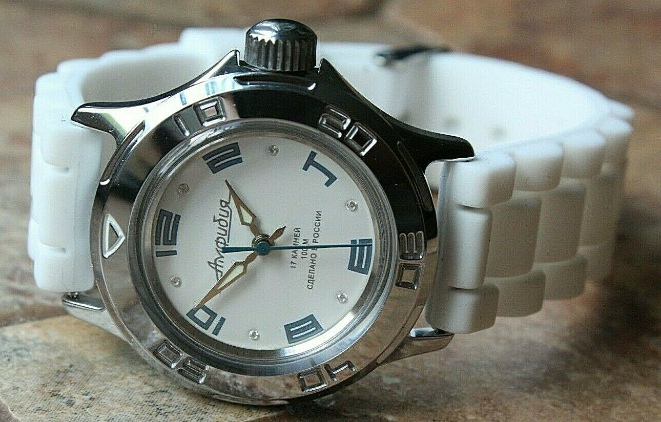 Vostok Amphibian 051458 Mechanical Women Female Russian wrist watch White Blue