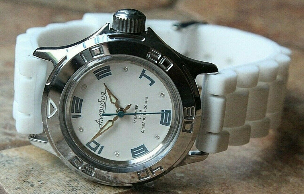 Vostok Amphibian 051458 Mechanical Women Female Russian wrist watch White Blue