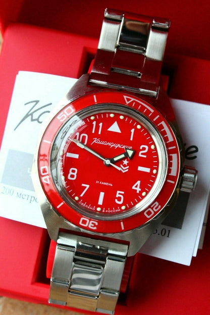 Vostok Komandirskie 650840 Mechanical Automatic Russian wrist watch K-65 Red