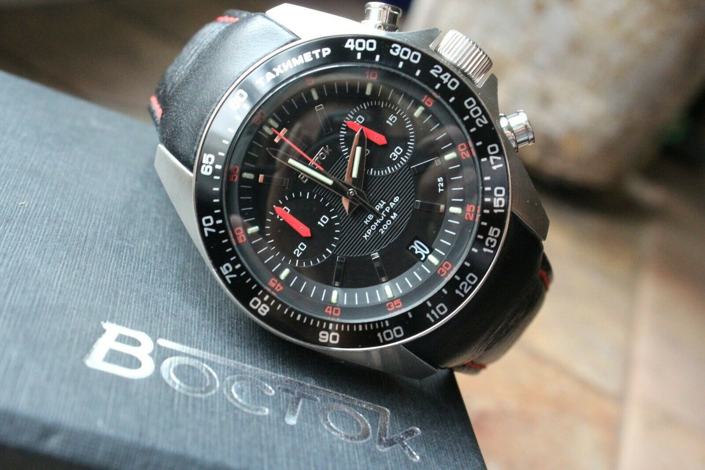 Vostok Komandirsky K-39 Quartz Chronograph Black Russian Military Wristwatche