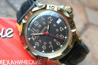 Vostok Komandirsky 819782 Russian Mechanical Military Wrist Watch 24 Hours