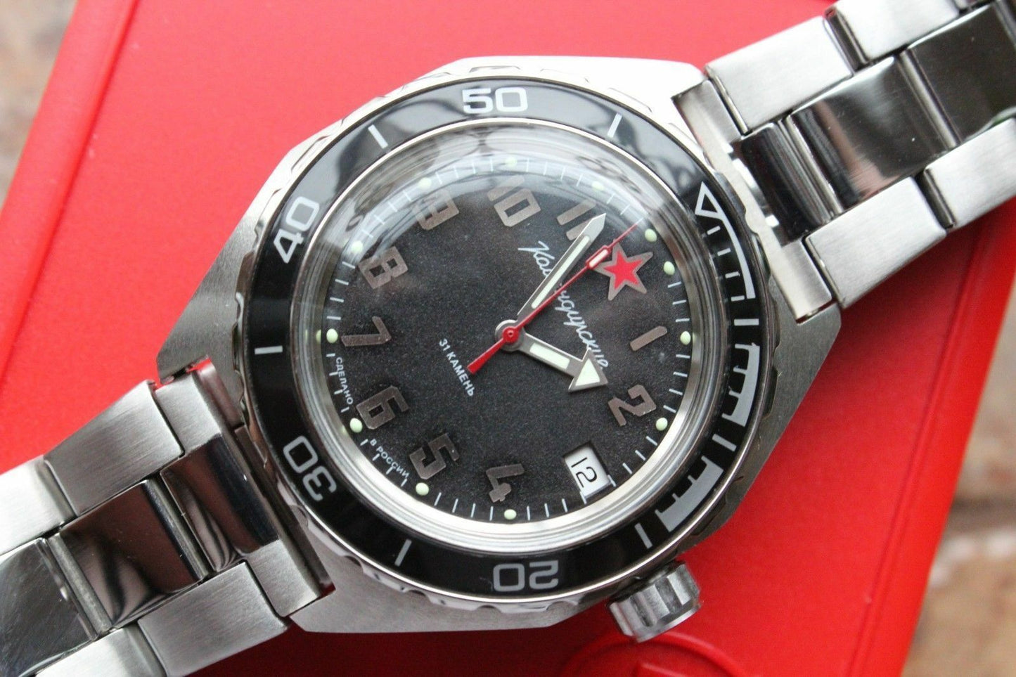 Vostok Komandirsky Auto Russian Military Wrist Watch # 650537 New