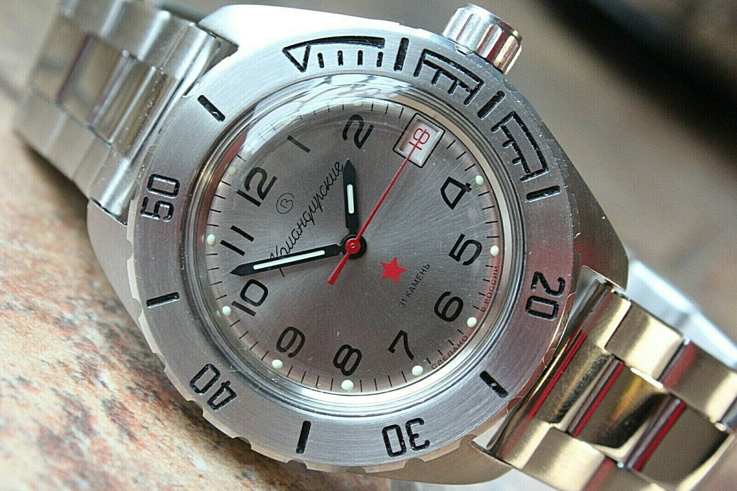 Vostok Komandirsky Auto Russian Military Wrist Watch # 020708B Custom