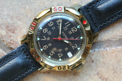 Vostok Komandirsky 819782 Russian Mechanical Military Wrist Watch 24 Hours