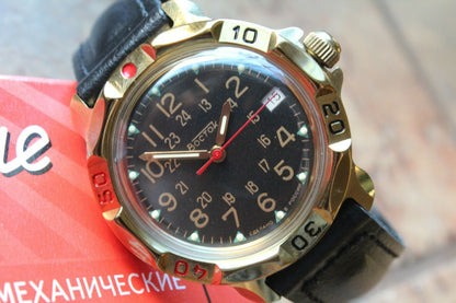 Vostok Komandirsky 819782 Russian Mechanical Military Wrist Watch 24 Hours