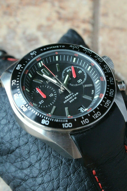 Vostok Komandirsky K-39 Quartz Chronograph Black Russian Military Wristwatche