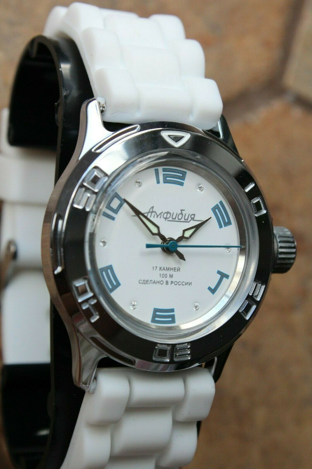 Vostok Amphibian 051458 Mechanical Women Female Russian wrist watch White Blue