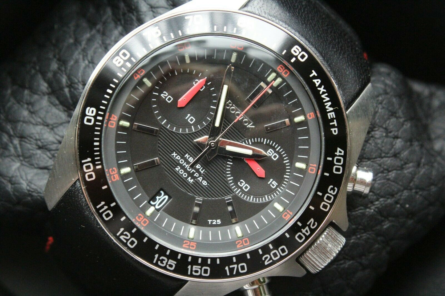Vostok Komandirsky K-39 Quartz Chronograph Black Russian Military Wristwatche