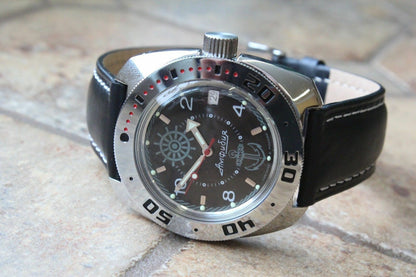 Russian Mechanical Automatic Wrist Watch VOSTOK AMPHIBIAN Leather Band 710526-L1