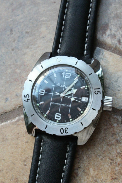Vostok Amphibian Diver Russian wrist watch Leather Band 150375-L1