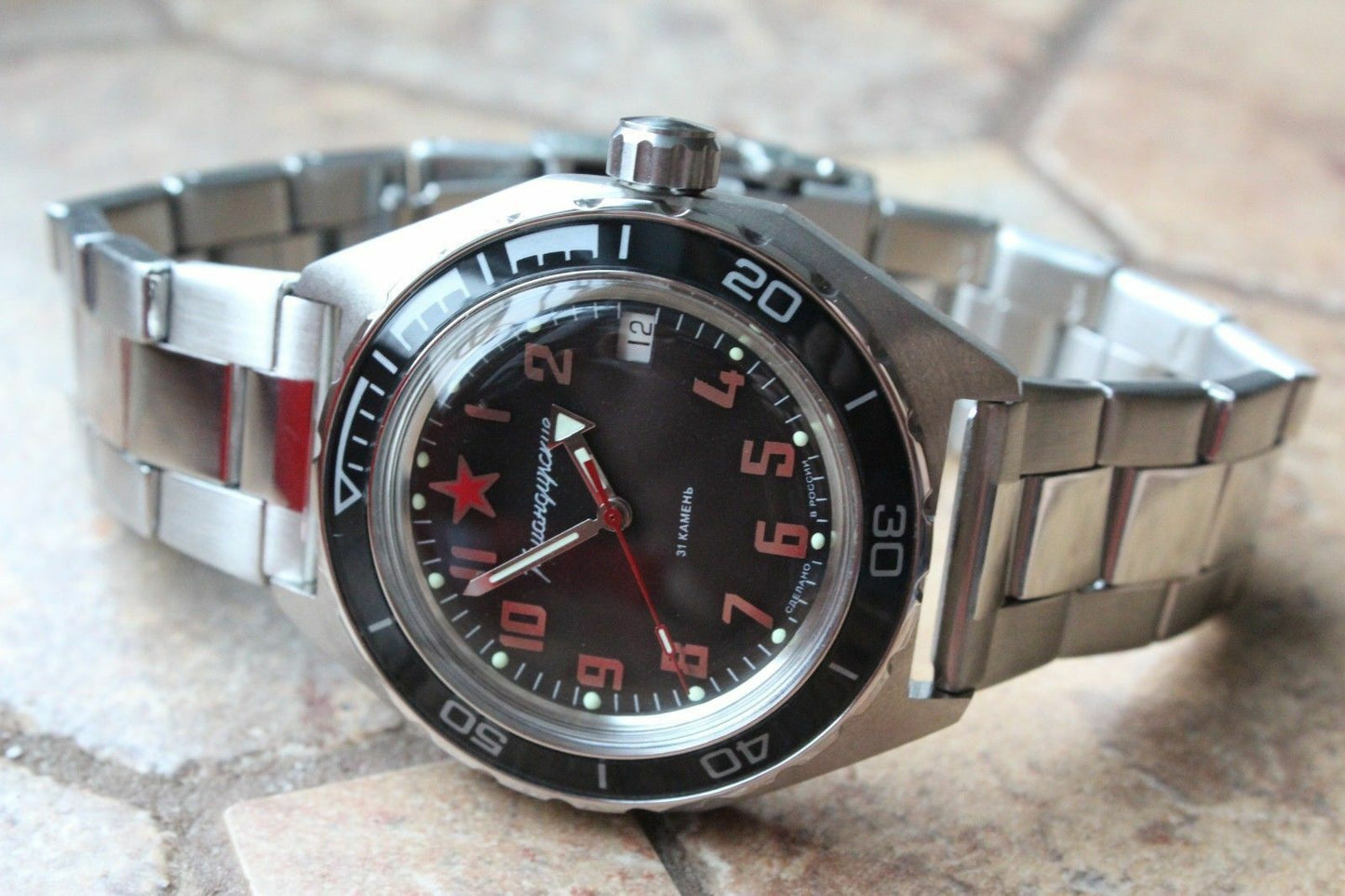 Vostok Komandirsky Auto Russian Military Wrist Watch # 650537 New