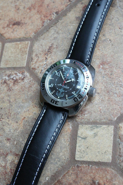 Russian Mechanical Automatic Wrist Watch VOSTOK AMPHIBIAN Leather Band 710526-L1