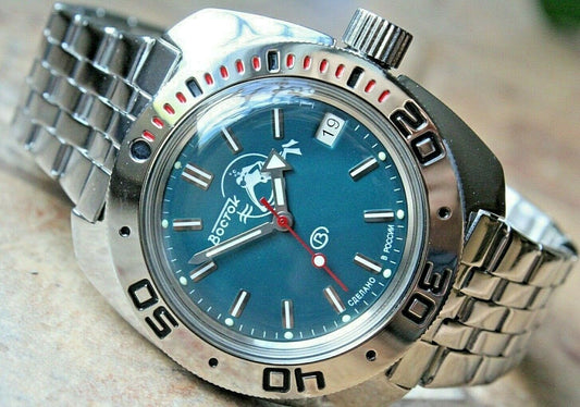 Russian Mechanical Automatic Wrist Watch Vostok Amphibian Diver Scuba 710059