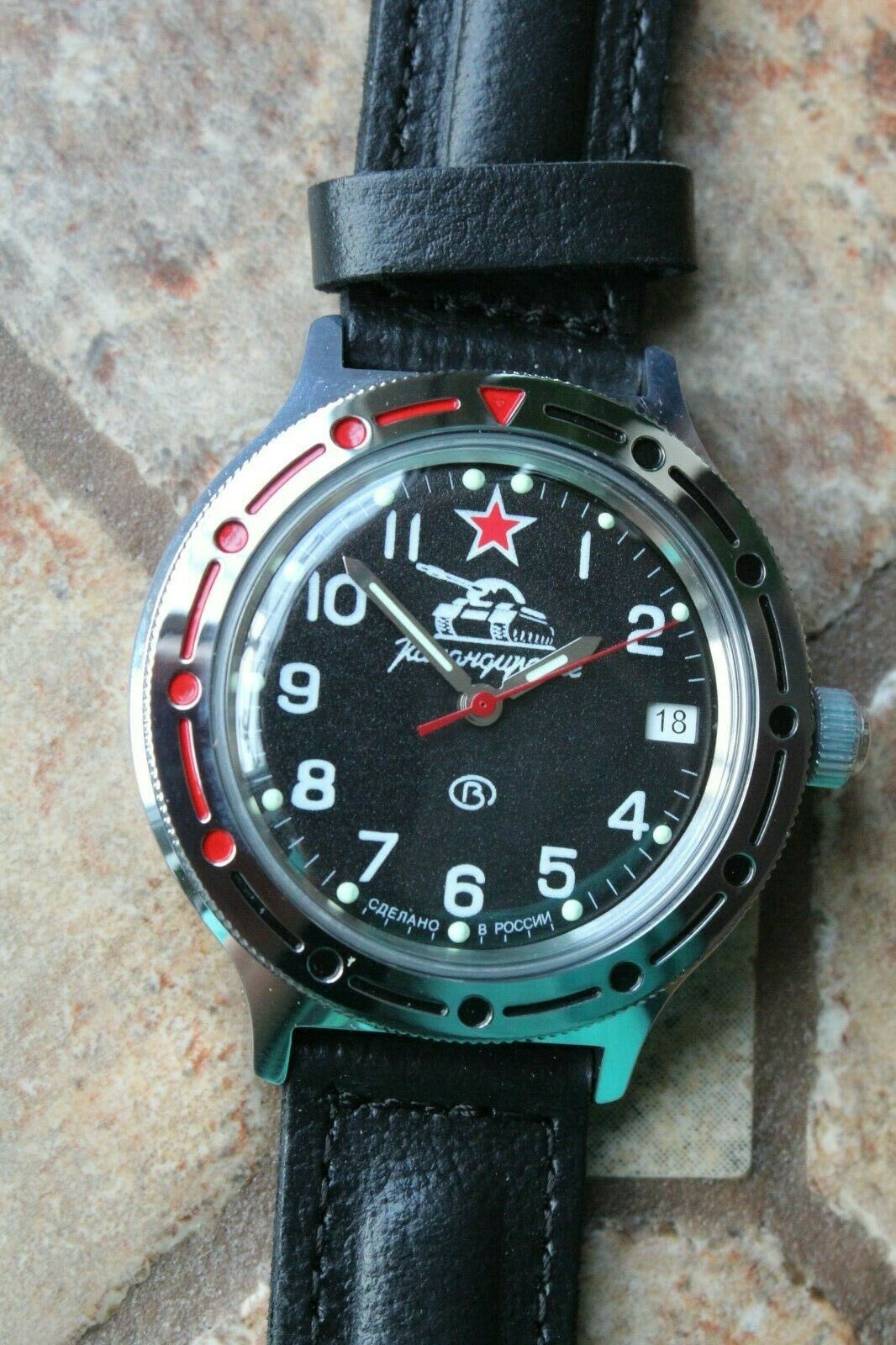 Vostok Komandirsky Auto Military Wrist Watch # 921306 NEW