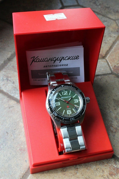 Vostok Komandirsky Auto Military Wrist Watch # 020715 NEW
