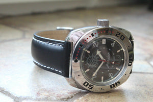 Russian Mechanical Automatic Wrist Watch VOSTOK AMPHIBIAN Leather Band 710526-L1