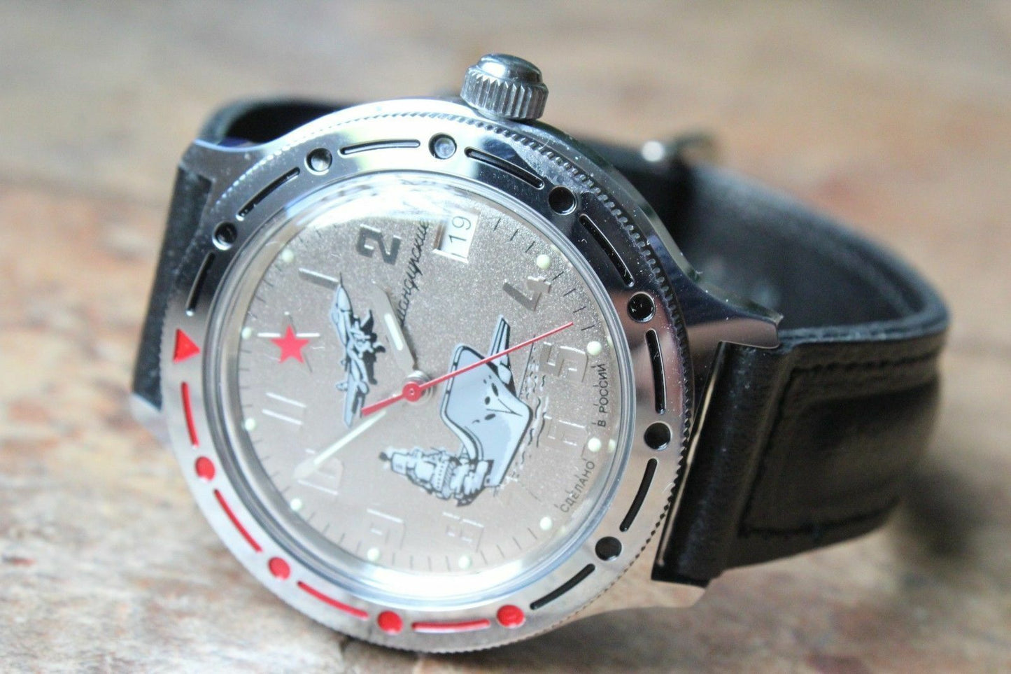 Vostok Komandirsky Auto Russian Military Wrist Watch # 921402 NEW
