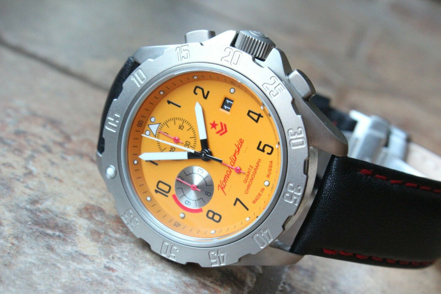 Vostok Komandirsky 340086 Quartz Russian K-34 Rare Military Wristwatche Orange