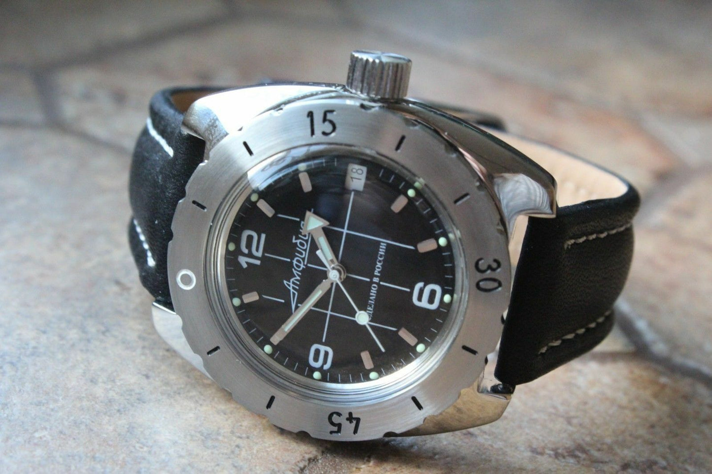 Vostok Amphibian Diver Russian wrist watch Leather Band 150375-L1