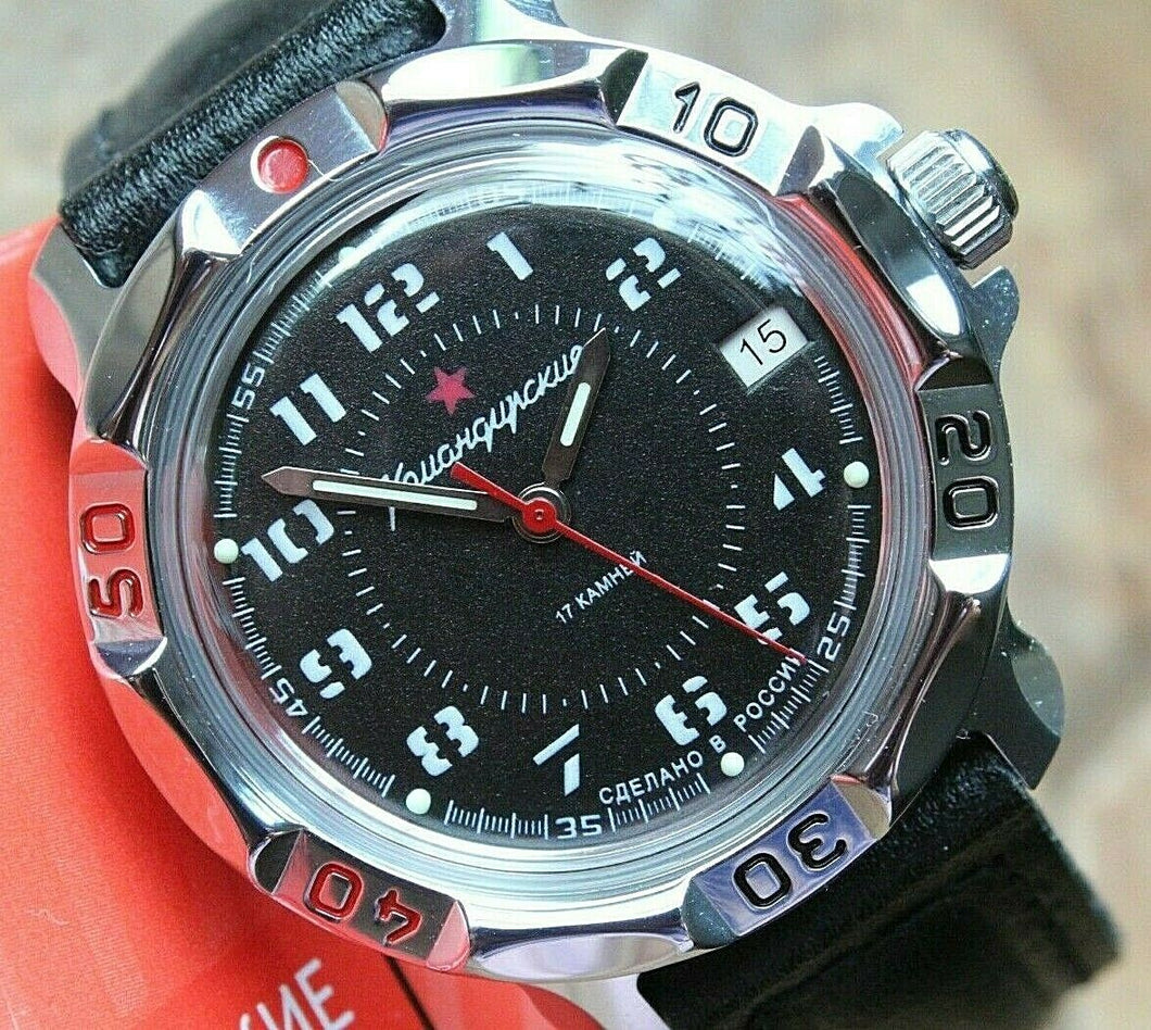 Vostok Komandirsky Russian Mechanical Military Wrist Watch Red Star 811186